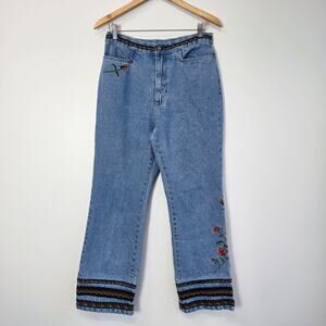 Vintage Bill Bass High Rise Straight Leg Jeans Sz 10 Embroidered Floral